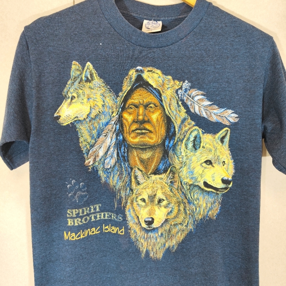 Eagle Kansas City T-Shirt Vintage Size M Single Stitch Made in US Blue Wolf 90s - Picture 4 of 9